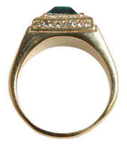 Gold Plated 925 Silver Green Crystal Ring Dolce & Gabbana