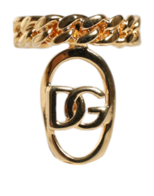 Gold Plated Open DG Logo Curb Chain Ring Dolce & Gabbana