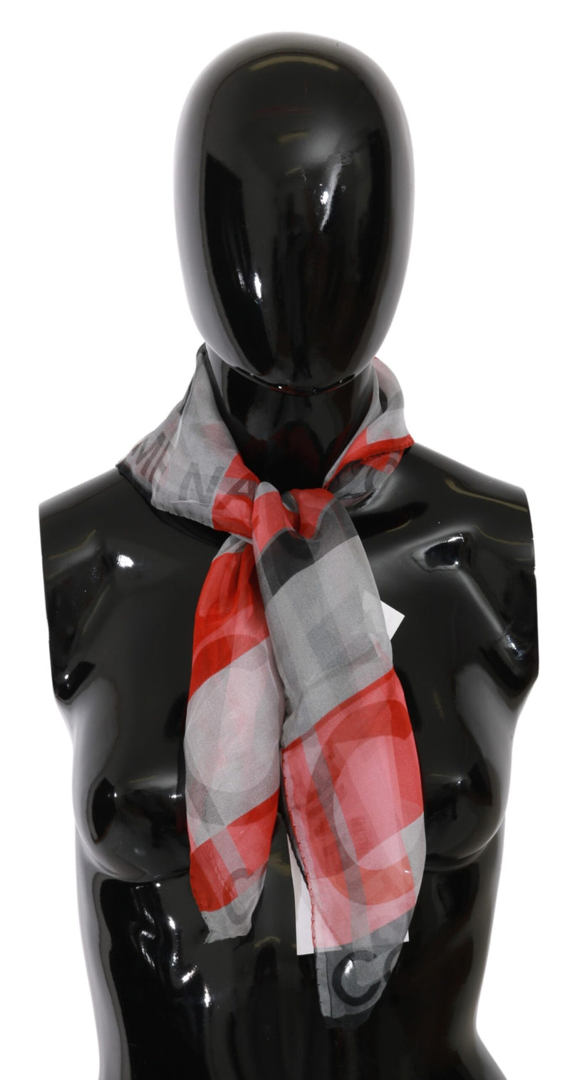 Gray Red 100% Silk Branded Scarf Costume National