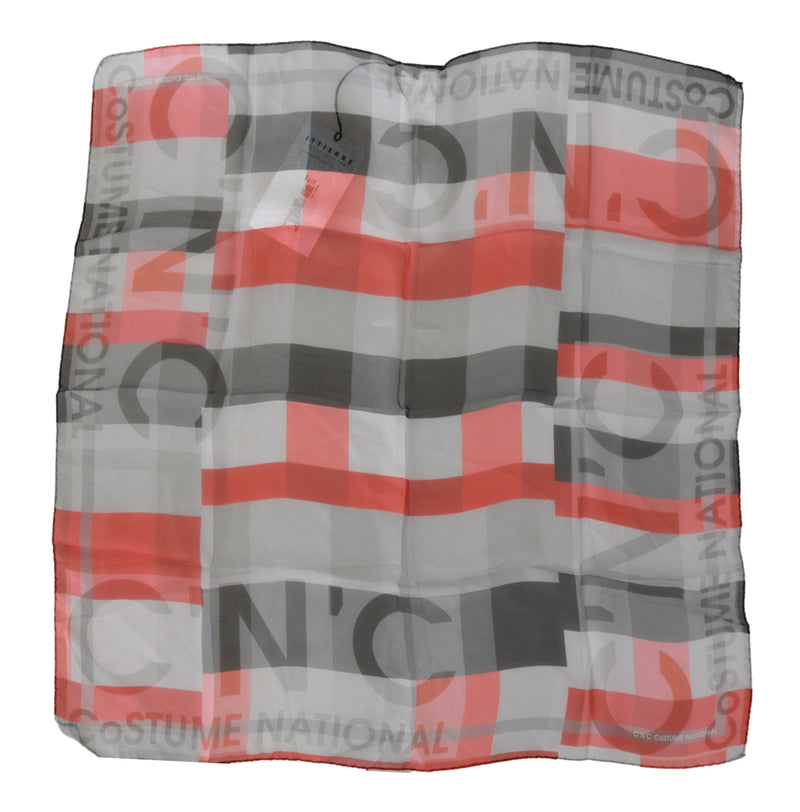 Gray Red 100% Silk Branded Scarf Costume National