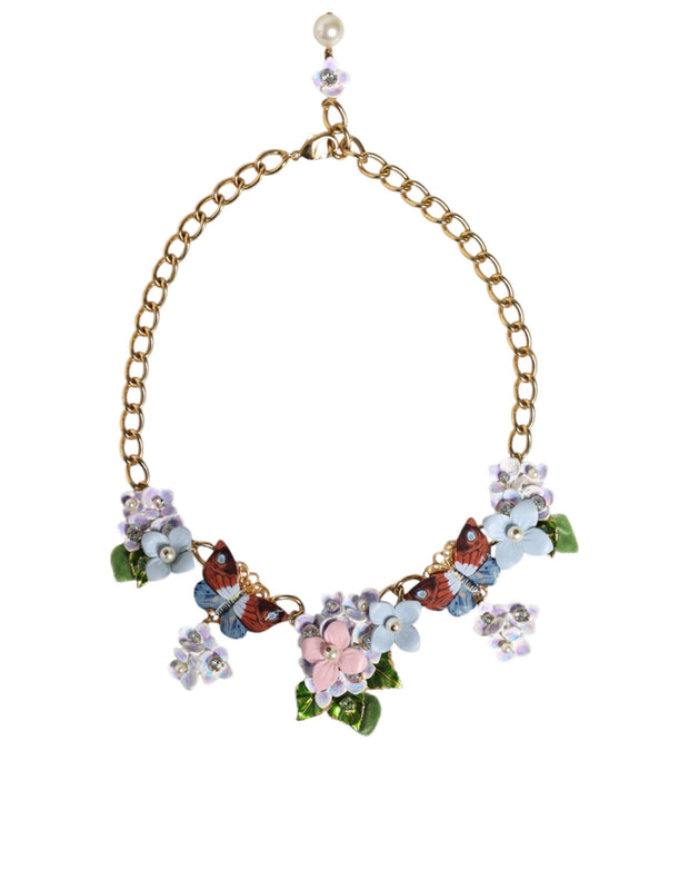 Multicolor Floral Decor Crystal Gold Brass Chain Necklace Dolce & Gabbana