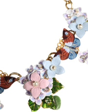 Multicolor Floral Decor Crystal Gold Brass Chain Necklace Dolce & Gabbana