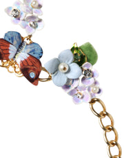 Multicolor Floral Decor Crystal Gold Brass Chain Necklace Dolce & Gabbana