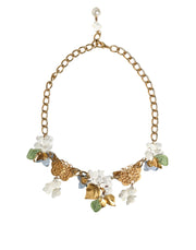 Multicolor Floral Decor Crystal Gold Brass Chain Necklace Dolce & Gabbana