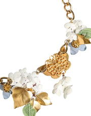 Multicolor Floral Decor Crystal Gold Brass Chain Necklace Dolce & Gabbana