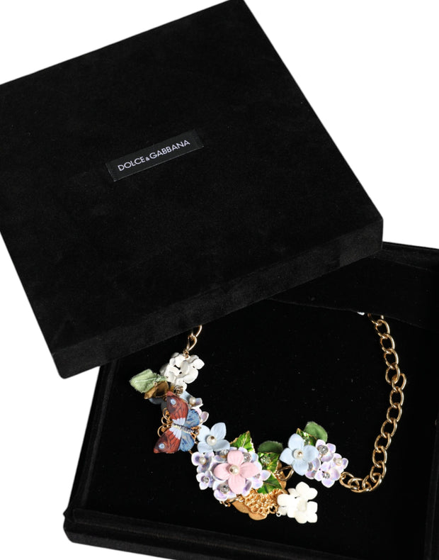 Multicolor Floral Decor Crystal Gold Brass Chain Necklace Dolce & Gabbana