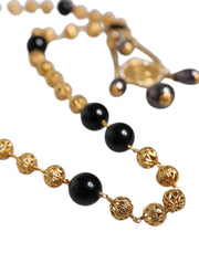 Gold Chain Brass Black Beaded Rosary Style Necklace Dolce & Gabbana