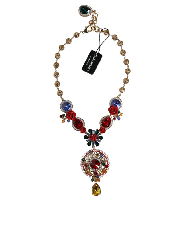 Gold Tone Brass Embellished Ball Chain Statement Necklace Dolce & Gabbana