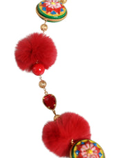 Gold Brass Red Fur Crystal Waist Torero Belt Dolce & Gabbana