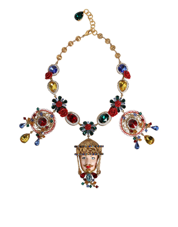 Gold Tone Brass Embellished Ball Chain Statement Necklace Dolce & Gabbana