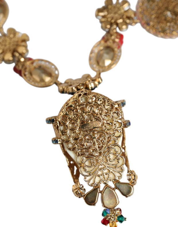 Gold Tone Brass Embellished Ball Chain Statement Necklace Dolce & Gabbana