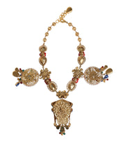 Gold Tone Brass Embellished Ball Chain Statement Necklace Dolce & Gabbana