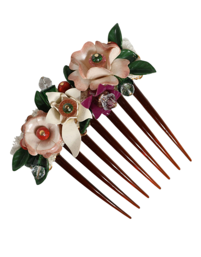 Brown Plastic Crystal Floral Women Hair Comb Dolce & Gabbana