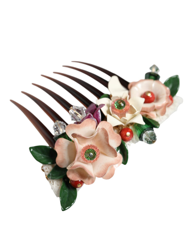 Brown Plastic Crystal Floral Women Hair Comb Dolce & Gabbana