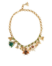 Gold Brass Crystal Bug Charm Pendant Statement Necklace Dolce & Gabbana