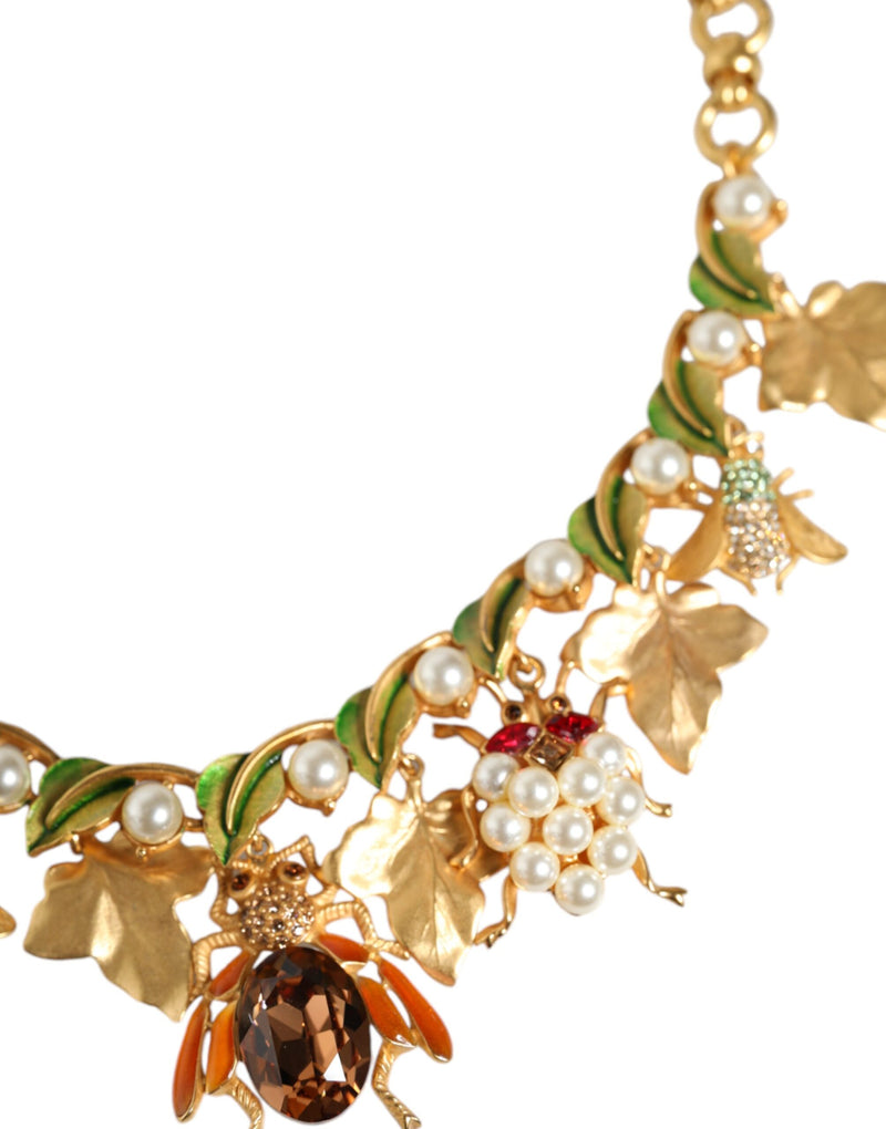 Gold Brass Crystal Bug Charm Pendant Statement Necklace Dolce & Gabbana