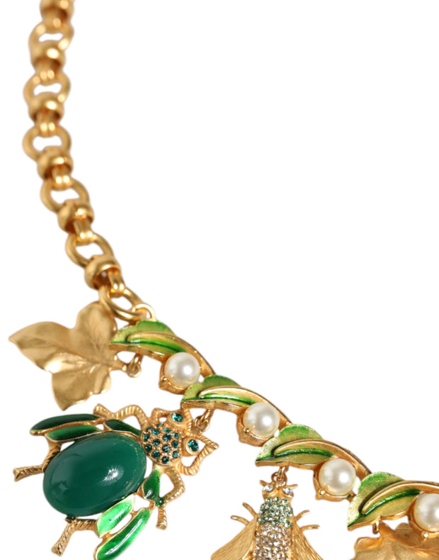 Gold Brass Crystal Bug Charm Pendant Statement Necklace Dolce & Gabbana