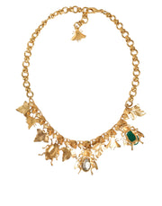 Gold Brass Crystal Bug Charm Pendant Statement Necklace Dolce & Gabbana