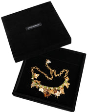 Gold Brass Crystal Bug Charm Pendant Statement Necklace Dolce & Gabbana