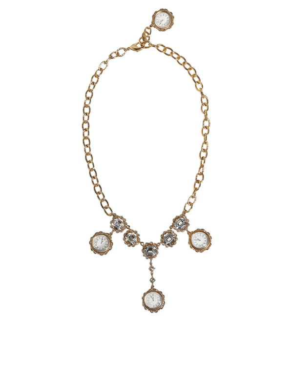 Gold Chain Brass Crystal Clock Statement Necklace Dolce & Gabbana