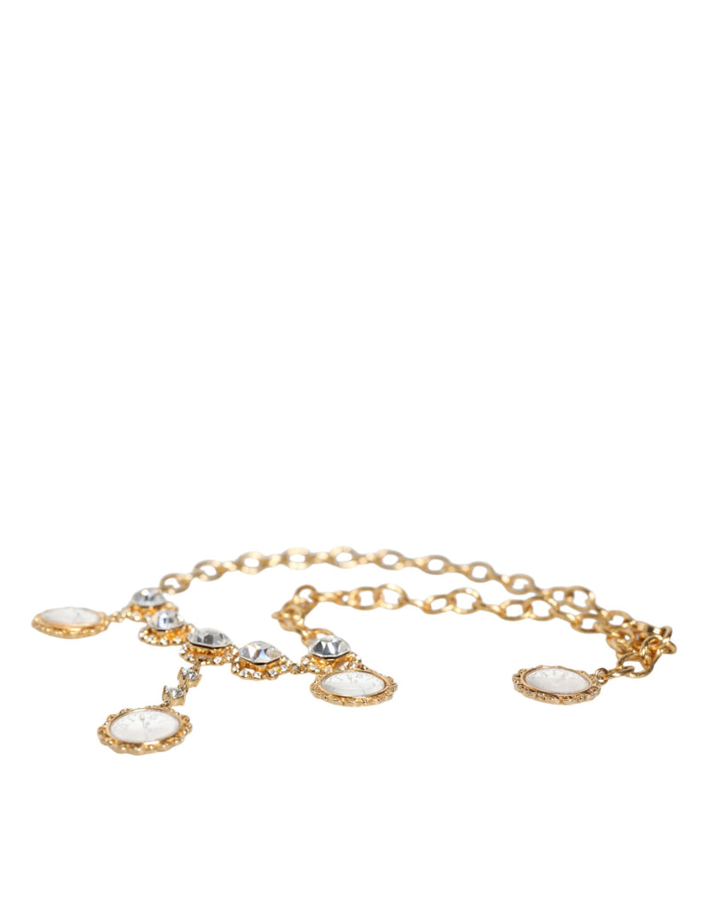 Gold Chain Brass Crystal Clock Statement Necklace Dolce & Gabbana