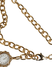 Gold Chain Brass Crystal Clock Statement Necklace Dolce & Gabbana