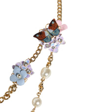 Gold Chain Brass Floral Layered Crystal Pearl Necklace Dolce & Gabbana