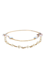 Gold Chain Brass Floral Layered Crystal Pearl Necklace Dolce & Gabbana