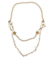 Gold Chain Brass Floral Layered Crystal Pearl Necklace Dolce & Gabbana