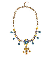 Gold Brass Chain Floral Crystal Cross Pendant Necklace Dolce & Gabbana