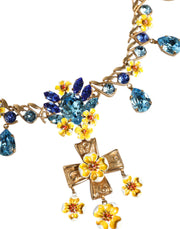 Gold Brass Chain Floral Crystal Cross Pendant Necklace Dolce & Gabbana