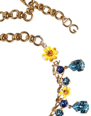 Gold Brass Chain Floral Crystal Cross Pendant Necklace Dolce & Gabbana