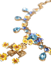 Gold Brass Chain Floral Crystal Cross Pendant Necklace Dolce & Gabbana