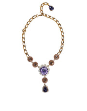 Gold Brass Crystal Purple Pink Pearl Pendants Necklace Dolce & Gabbana