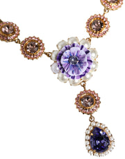 Gold Brass Crystal Purple Pink Pearl Pendants Necklace Dolce & Gabbana