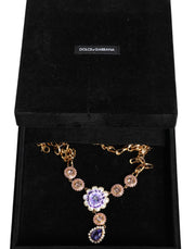 Gold Brass Crystal Purple Pink Pearl Pendants Necklace Dolce & Gabbana