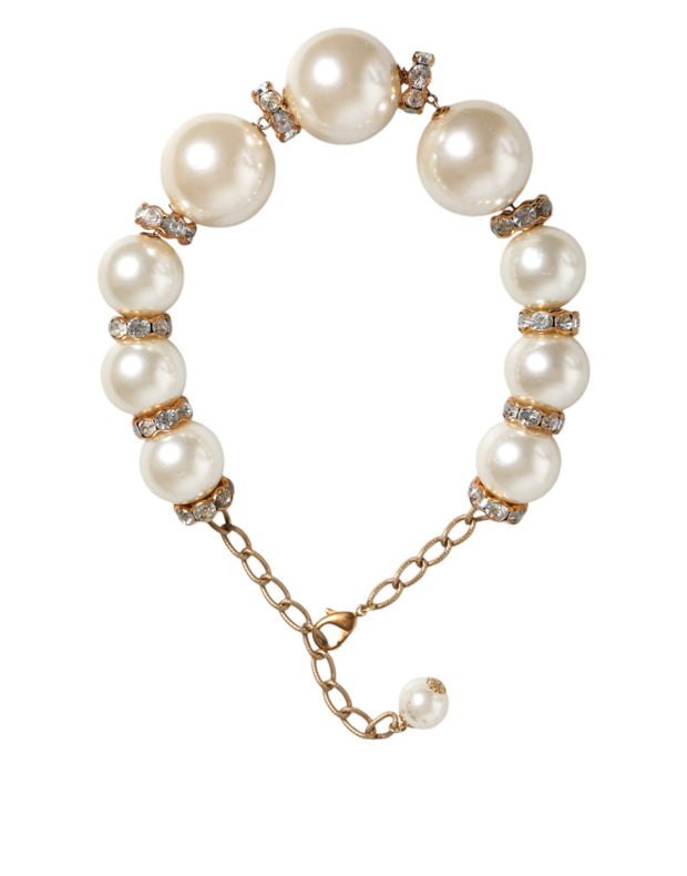 White Maxi Faux Pearl Beads Crystals Gold Chain Necklace Dolce & Gabbana