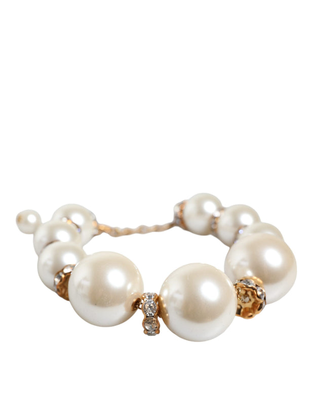 White Maxi Faux Pearl Beads Crystals Gold Chain Necklace Dolce & Gabbana