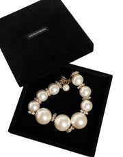 White Maxi Faux Pearl Beads Crystals Gold Chain Necklace Dolce & Gabbana