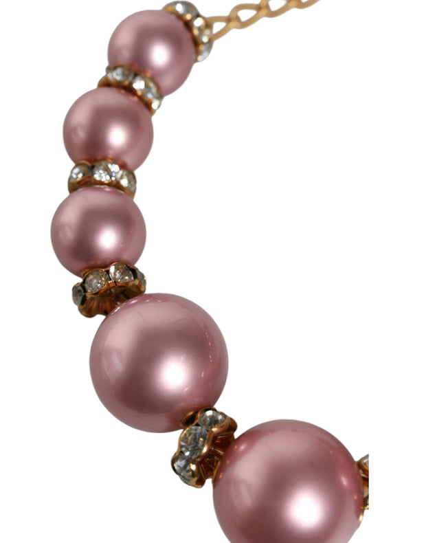 Pink Maxi Faux Pearl Beads Crystals Gold Chain Necklace Dolce & Gabbana