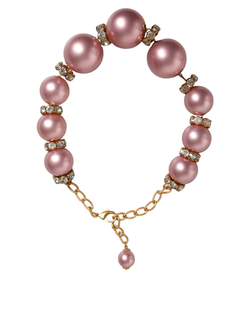 Pink Maxi Faux Pearl Beads Crystals Gold Chain Necklace Dolce & Gabbana