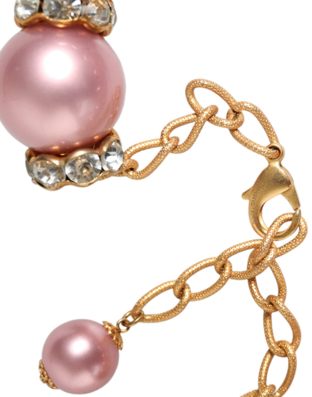 Pink Maxi Faux Pearl Beads Crystals Gold Chain Necklace Dolce & Gabbana