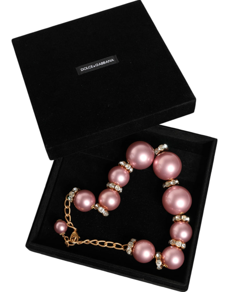 Pink Maxi Faux Pearl Beads Crystals Gold Chain Necklace Dolce & Gabbana