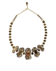 Gold Brass Link Chain Rose Petal Crystal Embellished Necklace Dolce & Gabbana