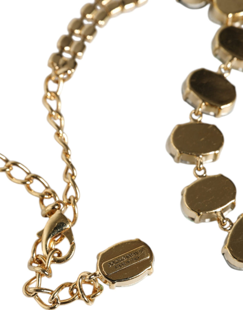 Gold Brass Link Chain Rose Petal Crystal Embellished Necklace Dolce & Gabbana