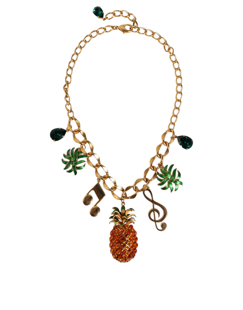 Gold Tone Brass Chain Pineapple Crystal Musical Necklace Dolce & Gabbana