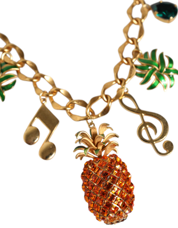 Gold Tone Brass Chain Pineapple Crystal Musical Necklace Dolce & Gabbana