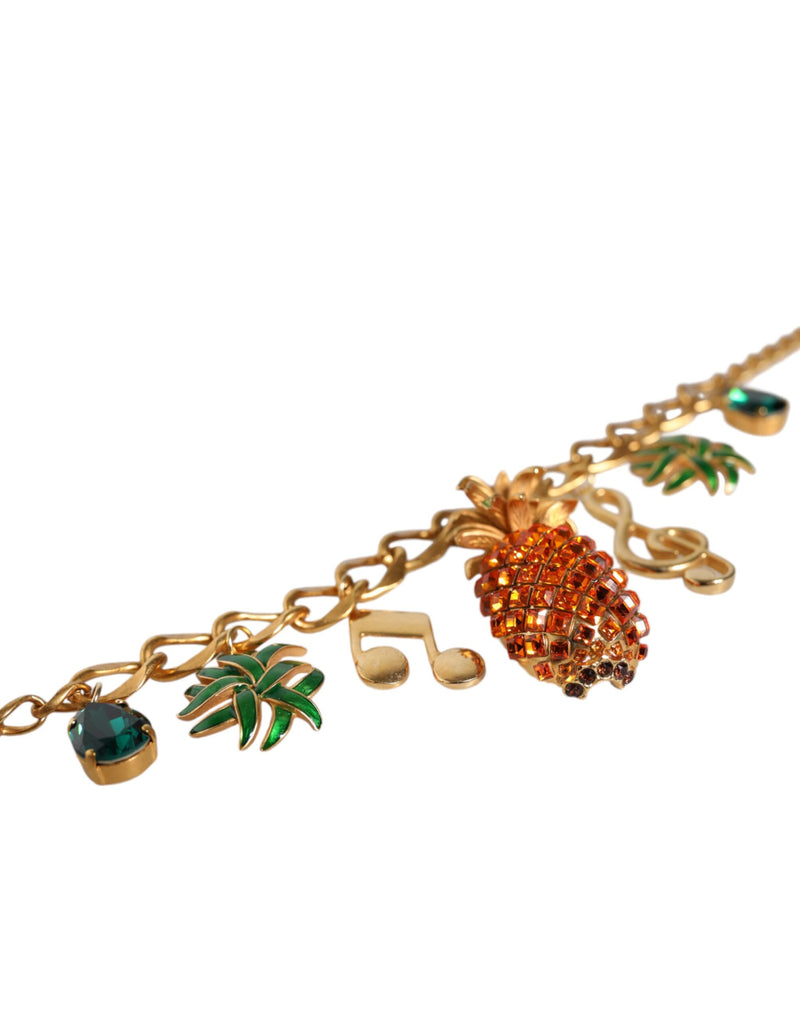 Gold Tone Brass Chain Pineapple Crystal Musical Necklace Dolce & Gabbana