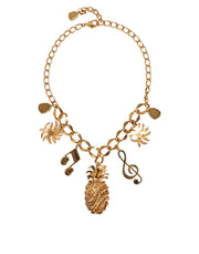 Gold Tone Brass Chain Pineapple Crystal Musical Necklace Dolce & Gabbana