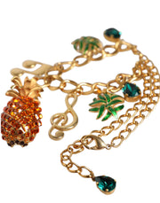 Gold Tone Brass Chain Pineapple Crystal Musical Necklace Dolce & Gabbana